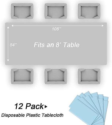 QIKSION 12 Pack Light Blue Plastic Tablecloth, Baby Blue Table Cloth - Image 5