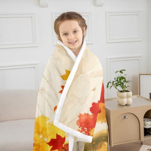 Fall Maple Leaf Sherpa Blanket Country Style Road Throw Blanket Bedroom Living Room Soft Cozy Harvest Thanksgiving Day Blankets Decor for Bed Couch Sofa Orange Yellow Green Flannel Blankets 50"x60" - Image 3