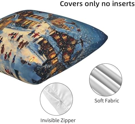 Blue Happy Winter Throw Pillow Covers 18x18 inch Set of 2 Christmas Pillow Case Cushion Cover for Home Sofa Couch Living Room Car Decor - Image 5
