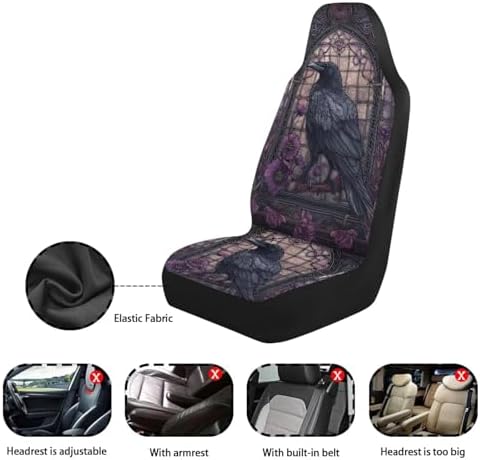 Talayituse Crow Glass Flower Print Car Seat Cover for Front Seats, Stretchy Soft Vehicles Seat Cover Universal Fit High Back Car Interior Accessories for SUV Van Sedan