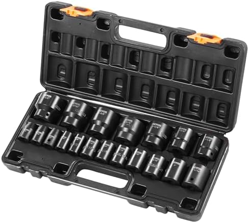 VEVOR Impact Drive Socket Set 1/2 Inches 19 Piece Impact Sockets SAE, Standard Socket Assortment, (3/8 Inches to 1-1/2 Inches) 6-point Hex Sockets by VEVOR