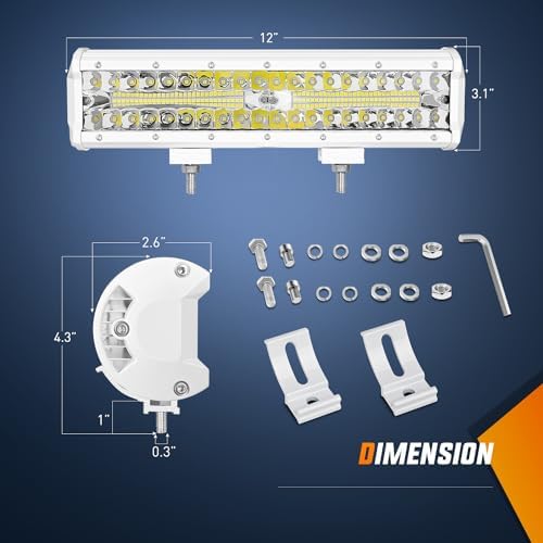 Nilight Marine LED Light Bar Navigation Lights 12 Inch White Spot Flood Combo Ponton Boat Deck Dock Lighting for Night Fishing T-top Stern Yacht Port Sailboat Trucks Tractors