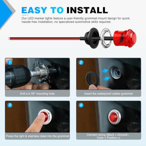 Nilight 3/4" Round Marker Lights 10PCS Red Side Bullet Clearance Light