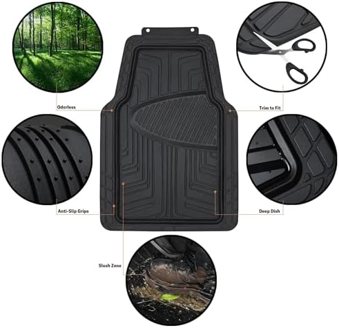 Amazon Basics 4-Piece Premium All-Season Anti-Slip Rubber Floor Mats, All Weather Protection for Cars, SUVs and Trucks, Universal Trim to Fit, Black