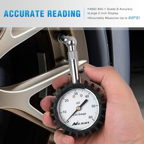 Nilight Tire Pressure Gauge 60PSI Stainless Steel Air Chucks