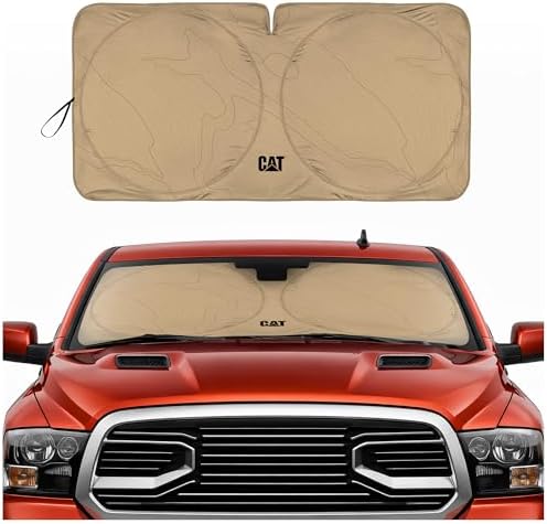Windshield Sun Shade for Dodge Ram 1500 2010-2018, Foldable Front Window Sunshade, UV Heat Blocker, Interior Protection Sun Shield, Keeps Truck Cab Cool, Heavy-Duty Truck Accessory - Beige