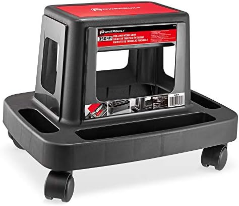 Powerbuilt Heavy Duty Injection Rolling Work Seat, Under-seat Storage Holds Tools, 3 Trays in Base Hold Tools and Small Parts, 350-pound Load Capacity - 620526 by PowerbuiltTools