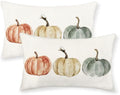 Fall Pillow Covers 12x20 Inch Set of 2 Watercolor White Orange Green Pumpkin Throw Pillows Outdoor Fall Decoration Pillow Cases Autumn Thanksgiving Lumbar Cushion Covers for Couch Sofa Decor by Gohdiwh