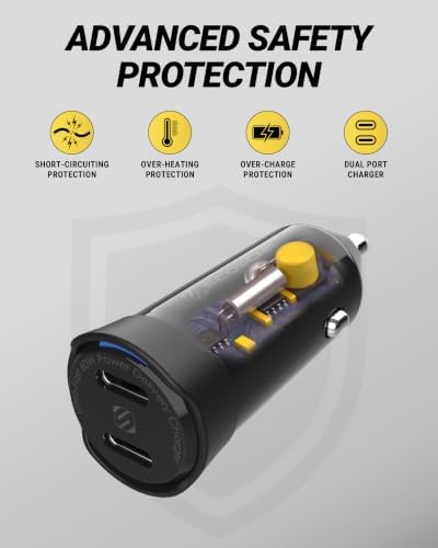 Scosche CPDCC60 PowerVolt 60W Certified Dual USB Type-C + Type-C Fast Car Charger Power Delivery 3.0 with PPS for All USB-C Devices