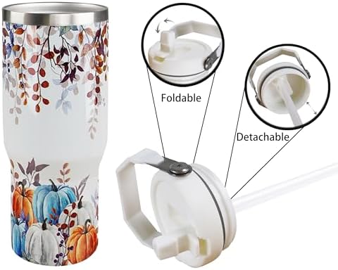 30oz Fall Tumbler with Handle and Flip Straw, Fall Gifts for Women, Reusable Stainless Steel Pumpkin Tumbler, Insulated Leak Proof Travel Coffee Mug - Image 7