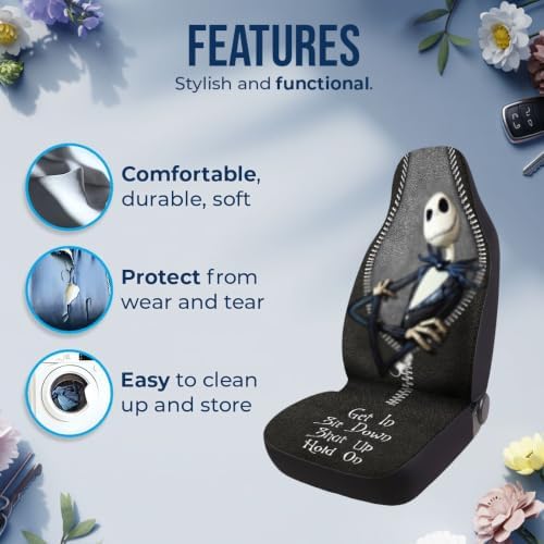 GENANY Gothic Skeleton Suit Car Seat Covers, 2-Piece Front Seat Set