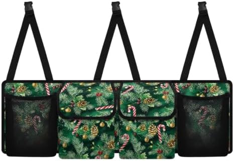 Christmas Pine Candy Car Trunk Organizer Car Backseat Storage Bag with 4 Pockets Hanging Trunk Cargo Storage Universal Auto Accessories for Sedans SUV Trucks Van