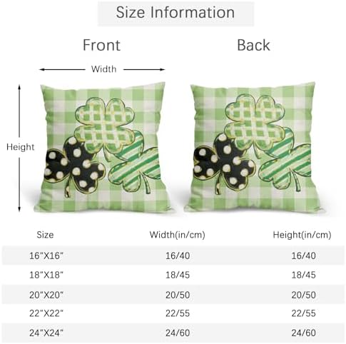 St Patricks Day Pillow Covers 24x24 Set of 2 Shamrock Clover Sage Green Throw Pillow Covers Spring Pillowcase Linen Farmhouse Decorative Buffalo Plaid Cushion Case Couch for Indoor Home Decor - Image 4