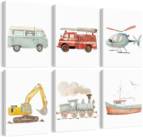 Car Wall Art Boys Room Canvas Wall Decor Nursery Prints Transportation Vehicle Wall Art Kids Toddler Posters Construction Truck Pictures Boy Nursery Artwork for Bedroom Playroom 8x10x6 Inch Framed by Unknown