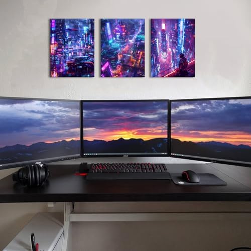 Tokyo City Anime Wall Art for Boys Bedroom Cyberpunk Decor Futuristic Street Pop Art Canvas Prints Neutral Pictures Neon Night Cityscape Paintings Men Playroom Modern Artwork Home Decoration 12x16" 3P - Image 3