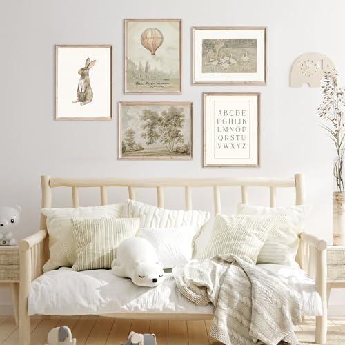 Vintage Nursery Wall Art Children Room Canvas Wall Decor Country Posters Botanical Prints Vintage Landscape Pictures Kids Child Wall Art Neutral Artwork for Playroom Bedroom 8x10x5 Inch Unframed - Image 3