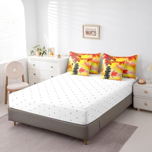 Autumn Zen Stone Twin Comforter Set 7 Pieces Reversible Comforters Twin Size Bed Set Bed in a Bag with Comforter,Fall Leaves Sheets,Pillowcases,Lake View Fall Decorations for Home Bedding Sets - Image 5