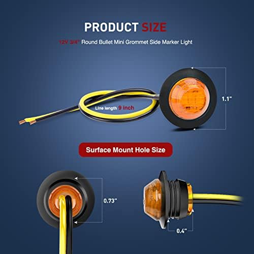 Nilight 50 PCS 3/4" Round Clearance LED Front Rear Side Marker Light