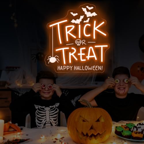 Trick Or Treat Neon Sign, Halloween Neon Light Sign with Bat, 13.8"x13" - Image 7