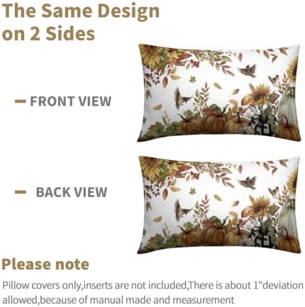 Fall Sunflower Throw Pillow Covers 12x20 Set of 2 Autumn Buffalo Plaid Pumpkin Thanksgiving Pillow Covers Bird leaves berries Pillowcase Vintage for Kitchen Sofa Cushion Outdoor Bedroom Decoration - Image 6