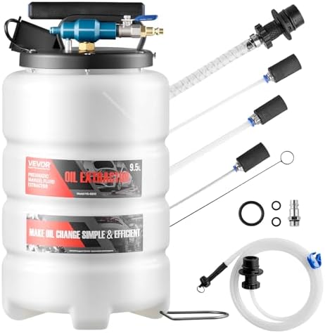 VEVOR Fluid Extractor, 9.5 L Capacity, Pneumatic/Manual Vacuum Oil Extractor Pump with 59 in Long Horse & Three 47 in Extension Tubes, Oil Change Pump with PE Tank for Cars, Lawn Mowers, Boats by VEVOR