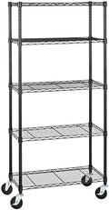 Amazon Basics 5-Shelf Heavy Duty Garage Shelving Storage Rack with 4" Wheel Casters, Adjustable Metal Wire Organizer, 300 lbs Per Shelf, 30" x 14" x 64.75", Black by AmazonBasics