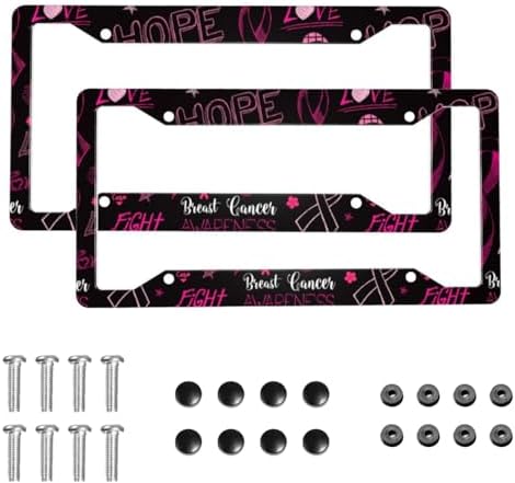 Hope Breast Cancer License Plate Frame 2 Pack License Plate Holder Universal Aluminum License Plate Cover Car Accessories Decor with Screw for Men Women 12.3 x 6.3 Inch