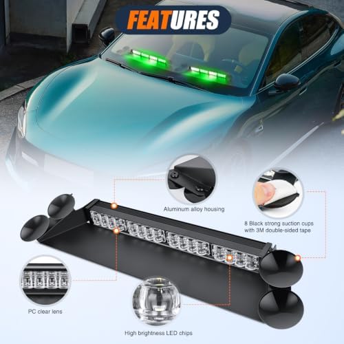 Nilight 32LED Green White Dash Strobe Light w/Controller Windshield