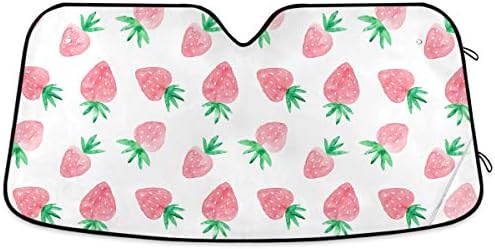 Fresh Strawberry Car Windshield Sun Shade Cute Pink Fruit Foldable UV Ray Sun Visor Protector Sunshade to Keep Your Vehicle Cool (55" x 27.6")