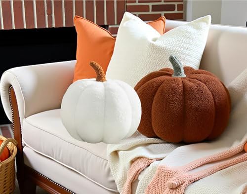 Halloween Pumpkin Pillows Dusty Blue Teddy Fleece 3D Pumpkin Shaped Throw Pillow Small Cute 13.78 Inches Soft Sherpa Decoration Throw for Natural Accent Room Decor - Image 3