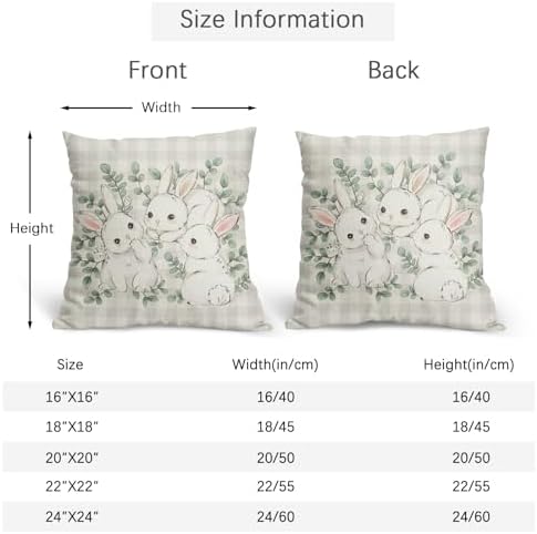 Easter Pillow Covers 24x24 Set of 2 Cute Bunny Rabbit Throw Pillow Covers Rustic Spring Pillowcase Linen Decoration Farmhouse Soft Decorative Plaid Cushion Case Couch for Indoor Outdoor Home Decor - Image 4