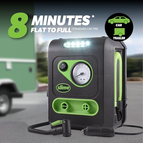 Slime 40034 Tire and Mattress Inflator, All-Purpose, High Pressure, High Volume, Analog 100 psi Dial Gauge, LED Light, 8 min Tire inflation, 3 Min Mattress inflation - Image 4
