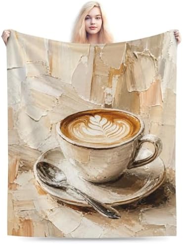 Coffee Latte Art Blanket for Women, Gifts for Girls, Aesthetic Coffee Cup Blankets for Kids, Soft Cozy Lightweight Throw for Bed Sofa Home Travel Room Decor, 60x80 Inch by Unknown