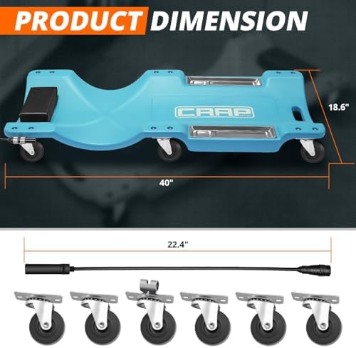 40" Rolling Vehicle Repair Garage/Shop Creeper with LED Light, Padded Headrest, Dual Tool Trays and 6 Casters, CAAP-TOLS-CRP-T2-40-TB - Image 5