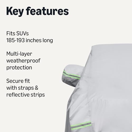 Amazon Basics Full Car Cover, Fits SUV Vehicles up to 193", Silver