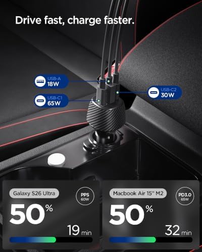 Spigen ArcStation Essential 113W USB C Fast Car Charger