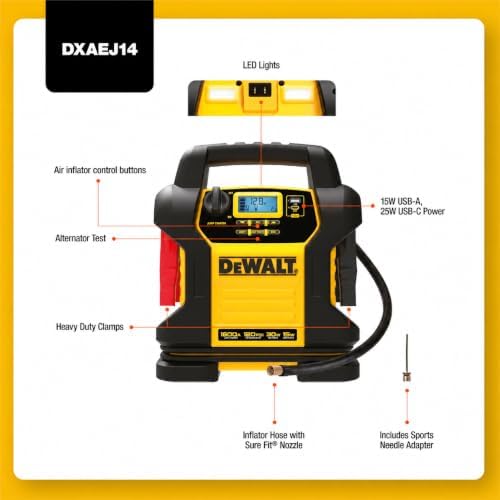 DEWALT DXAEJ14 1600 Peak Amp Jump Starter with 120 PSI Air Inflator - Image 5
