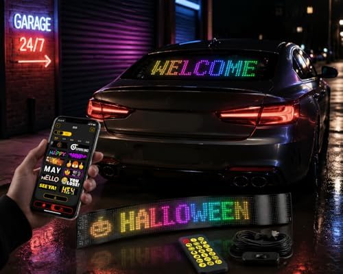 Flexible LED Matrix Panel, Bluetooth App Programmable LED Car Sign, DIY Scrolling Text Animation Graffiti LED Screen, Waterproof USB 5V LED Display for Car Window, Store, Party (23.4"x4.7")