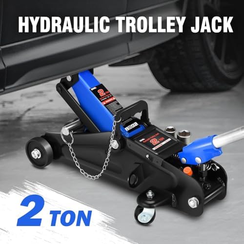 DNA Motoring Floor Jack with Socket and Lock, Low Profile Hydraulic Trolley Jack for Cars Lift, 2 Ton (4000 lbs) Capacity, Lifting Range 5.12"-13", Blue, TOOLS-00677-BL - Image 2