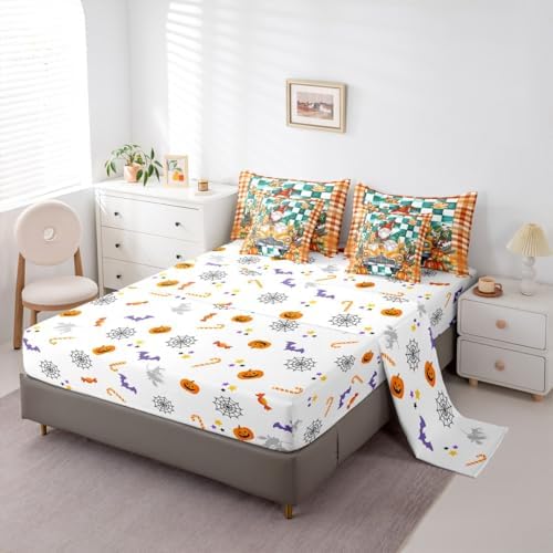 Fall Gnome King Comforter Set 7 Piece,Autumn Fall Leaves Bed in a Bag,Thanksgiving Pumpkin Santa Dwarf Bedding Sets with 1 Comforter,2 PillowShams,2 Pillowcases,1 Flat Sheet,1 Fitted Sheet - Image 4