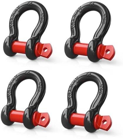 Nilight 4 PCS Small 5/8" D-Ring Shackles | 3.25 Ton (7165 lbs) Capacity Heavy Duty Off-Road Recovery Shackle Kit for Cars and Other Applications for Tie Downs Towing Black & red