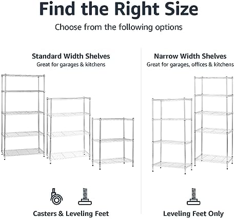 Amazon Basics 4-Shelf Adjustable Storage Shelving Unit for Garage, Steel Wire Rack, 200 Pound Loading Capacity per Shelf, 13.4"D x 23.2"W x 48"H, Chrome - Image 4
