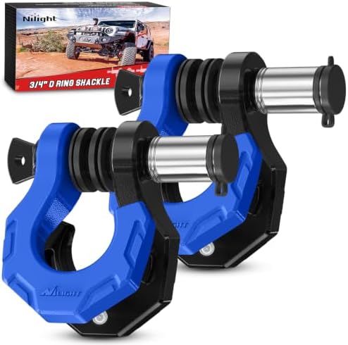 Nilight 2 Pack 3/4" D-Ring Separate Shackle 45,000 Lbs Break Strength | Includes 7/8" Lock Pin, Isolators and Washers Off Road Recovery, for Tow Strap Winch Truck Vehicle Black&Blue