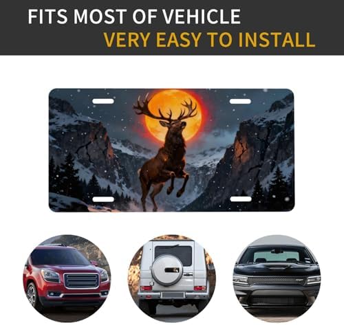 Elk Snow Mountain Fire Moon Front License Plate 6" * 12" for Women