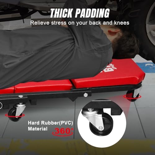 Big RED ATR6036ZER 36" Foldable Z-Creeper Seat: 2-in-1 Garage Shop Creeper for Auto Repair with 6 Wheels, 300 Lbs. Capacity - Red - Image 6