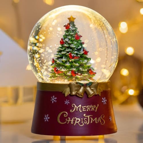 Christmas Snow Globe Lantern Water Glittering Christmas Tree Crown with Music & Timer, USB Lined/Battery Operated Lighted Water Lantern for Christmas Festival Decoration Gifts by Qualdout