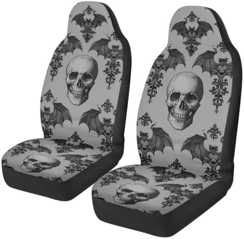Halloween Skull Car Seat Covers for Front Seats, Non-Slip Breathable Seat Protectors, Set of 2, Universal Fit for Most Cars, SUVs and Sedans