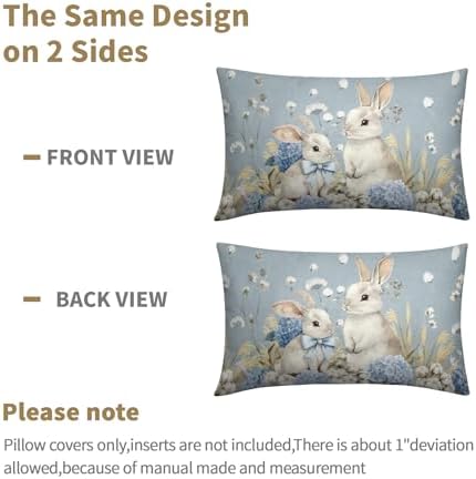 Easter Pillow Covers 12x20 Set of 2 Spring Throw Pillow Covers Rustic Cute Bunny Rabbit Pillowcase Linen Decoration Farmhouse Soft Decorative Blue Cushion Case Couch for Indoor Outdoor Home Decor - Image 6