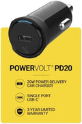 Scosche CPDC20 PowerVolt 20-Watt Certified USB Type-C Fast Car Charger with Power Delivery 3.0 for All USB-C Devices