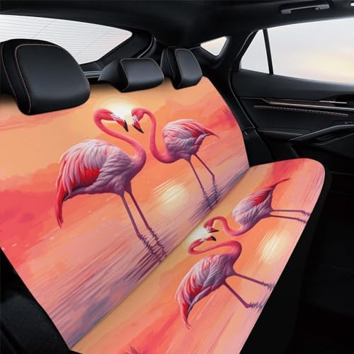 Delerain Rear Seat Covers, Pink Flamingo Sunset Universal Backseat Protector, Fits Most Cars, SUVs, Sedans, Trucks